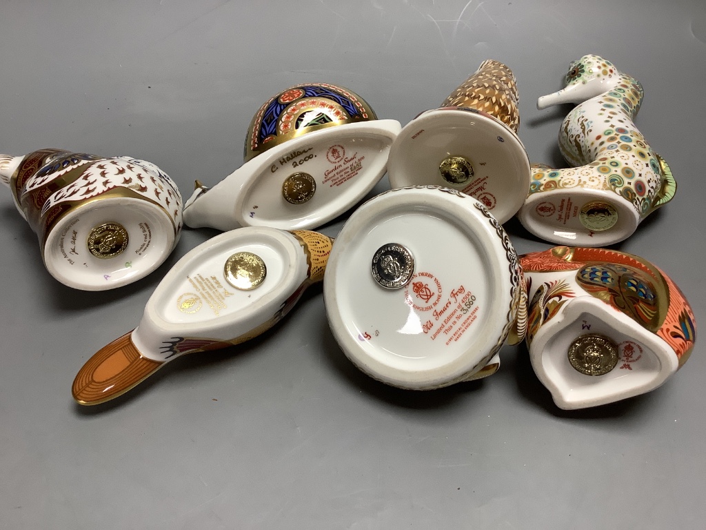 Seven Royal Crown Derby paperweights, including two from The Australian Collection and two limited edition examples